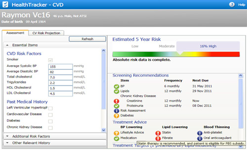 Estimated five year risk - HealthTracker Screenshot