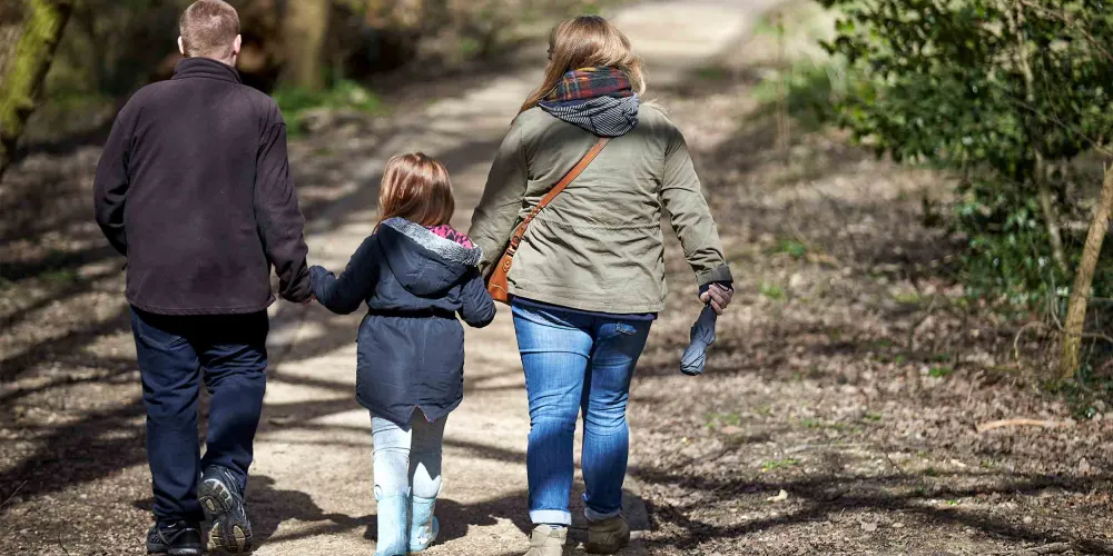 Family walking in the woodlands