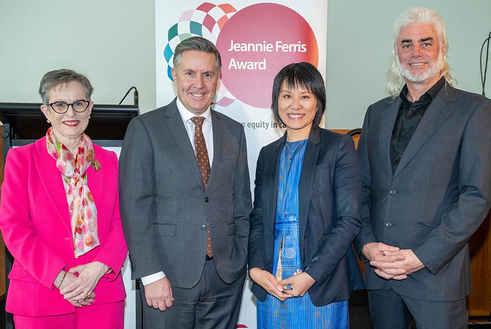 Prof Dorothy Keefe, Mark Butler MP, Mei Ling Yap and Jeremy Ferris, the late Senator Jeannie Ferris’ son